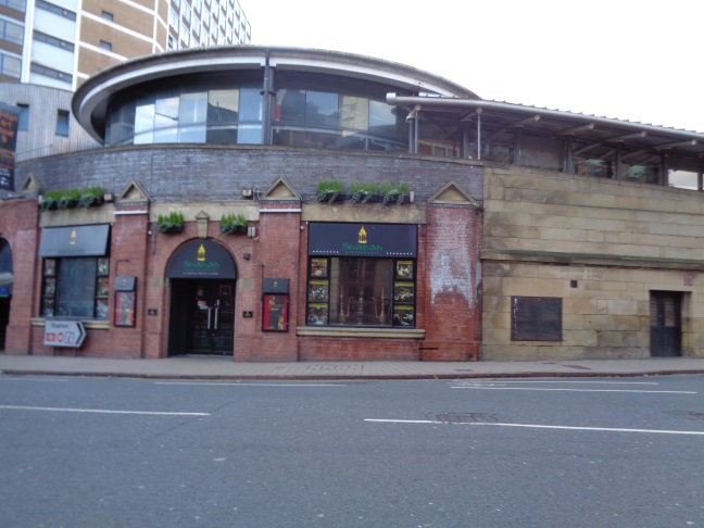 The location of the marks at the left end of the black line in a view across Bishopgate (taken Dec 8 2015).