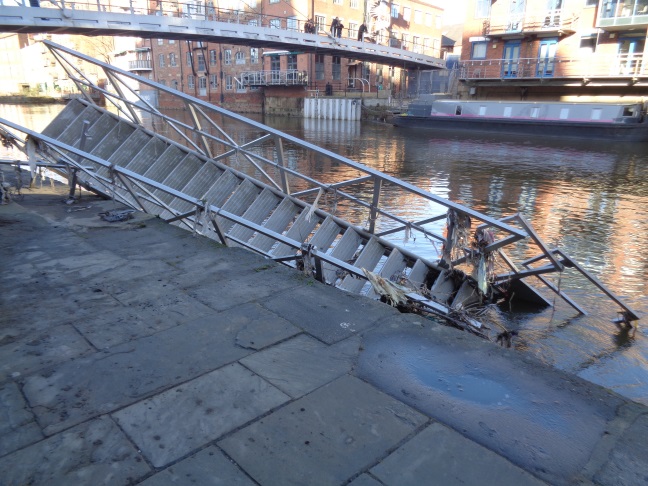 View of the steps structure by the River Aire near Brewery Wharf (taken Dec 29 2015).