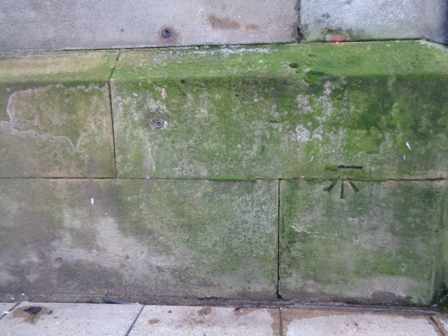 Bench Mark on the stone work of the rail bridge that crosses Kirkgate (taken Jan 12 2016).