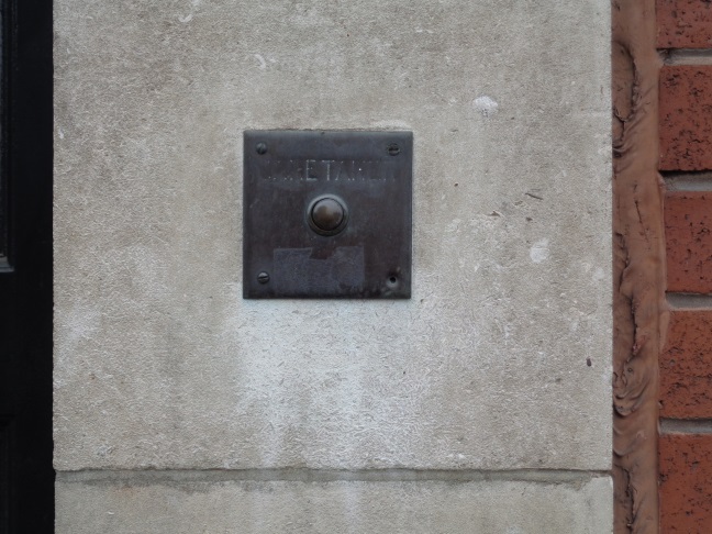 An old bell push button marked 'Caretaker' on the Vicar Lane frontage of the recently closed Lloyds Bank at the junction of Vicar Lane and The Headrow (taken April 2 2016).