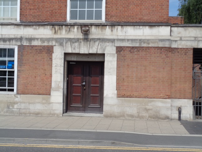 Location of the Bench Mark just left of the pipe on the right on the Job Centre Plus building, Eastgate, Leeds (taken June 7 2016).